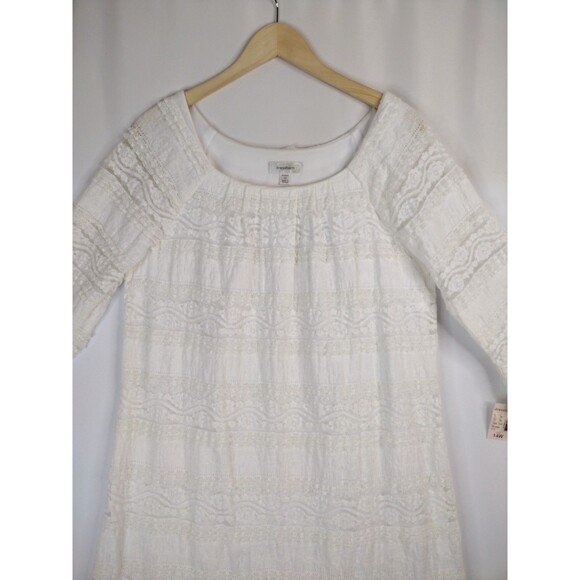 Dressbarn women 14 white lace tiers 3/4 flared ruffle sleeve shift dress stretch - Picture 3 of 16